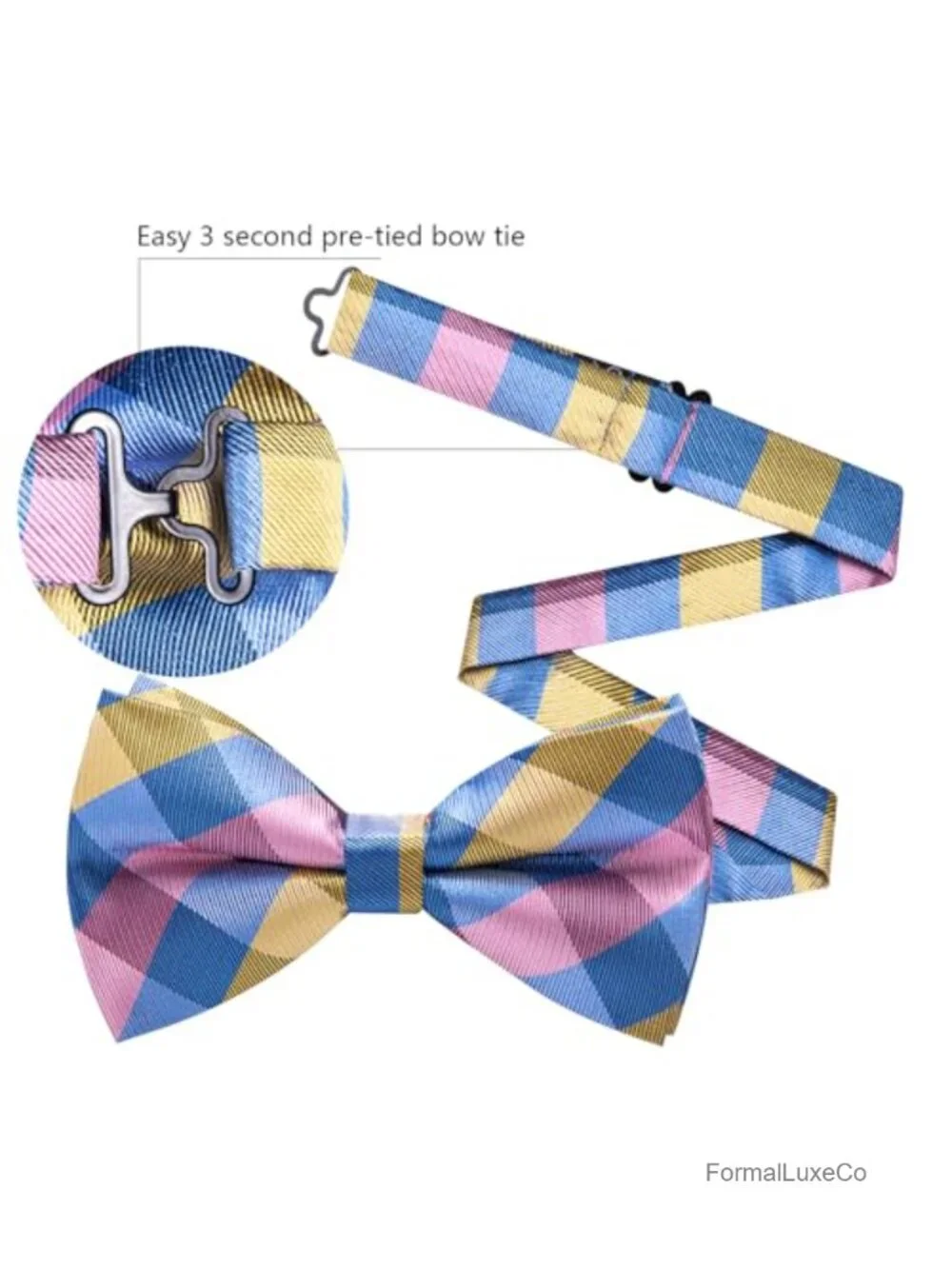 Pre-Tied Silk Bow Tie Set with Pocket Square and Cufflinks for Men